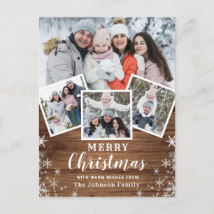 Merry Christmas Rustic 4 PHOTO Collage Greeting Postcard