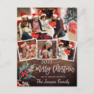 Merry Christmas Rustic 4 PHOTO Collage Greeting Postcard