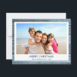 MERRY CHRISTMAS RUSTIC BEACH WOOD PHOTO HOLIDAY CARD<br><div class="desc">Rustic Blue Wood Coastal Beach Family Photo Christmas Holiday Card. The picture and family name can be replaced on this simple beach or coastal vacation Christmas Family Photo Card.</div>
