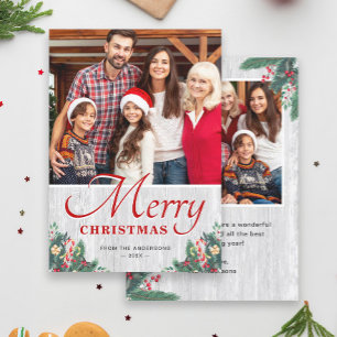 Merry Christmas Rustic Birch Mistletoe 2 Photo Holiday Card