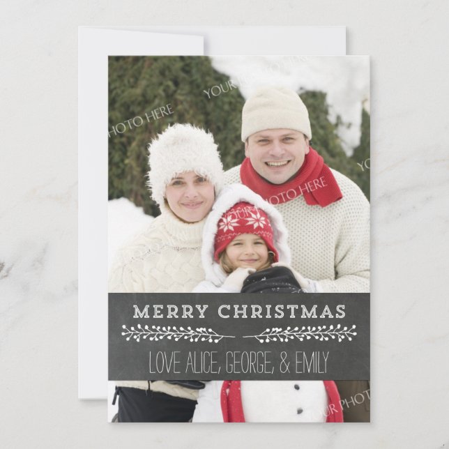 Merry Christmas Rustic Chalkboard Vintage Photo Holiday Card (Front)