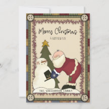 Merry Christmas Rustic Country Santa and Snowman