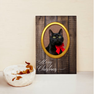 Merry Christmas Rustic Cute Golden Frame Add Photo Holiday Card