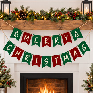 Merry Christmas Rustic Farmhouse Christmas Tree Bunting