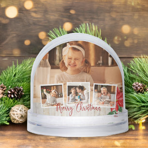 Merry Christmas Rustic Floral 4-Photo Snow Globe