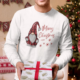 Merry Christmas Rustic Gnome in Red Buffalo Plaid T-Shirt