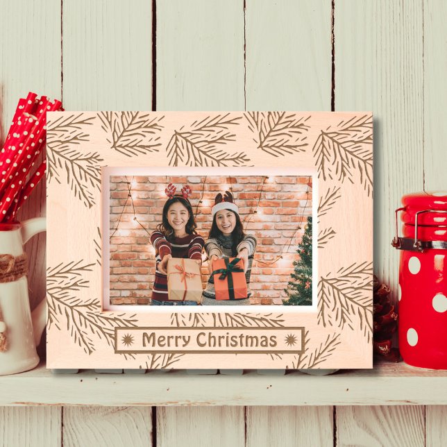 Merry Christmas rustic hoilday photo wooden etched Frames (Creator Uploaded)