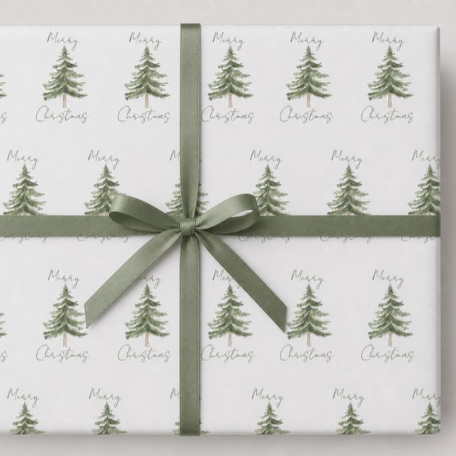 Merry Christmas Rustic Minimalist Trees Wrapping Paper (Creator Uploaded)