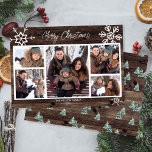 Merry Christmas Rustic Photo Collage Family Holiday Card<br><div class="desc">Share your memories with family and friends with this rustic pines holiday card. It features the words "Merry Christmas" in editable text for you to personalise. Personalise with five of your favourite photos. The card reverses to an beautiful watercolor winter pines pattern.</div>