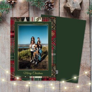 Merry Christmas Rustic Plaid Custom Photo  Holiday Card