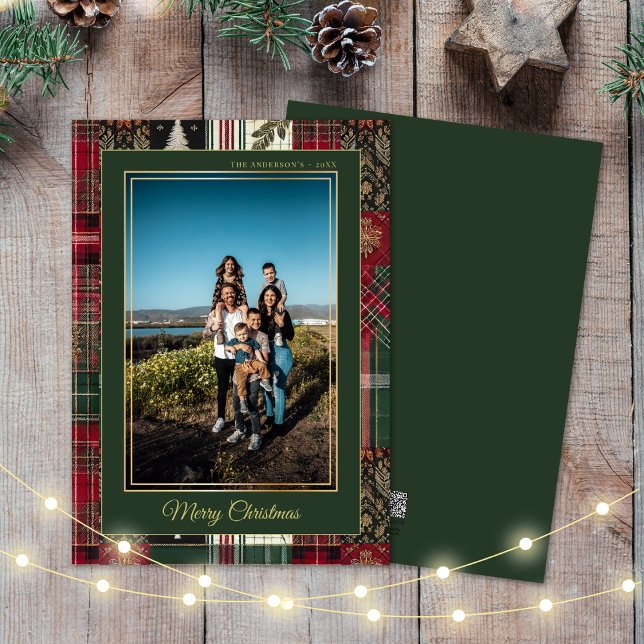 Merry Christmas Rustic Plaid Custom Photo  Holiday Card (Creator Uploaded)