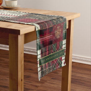 Merry Christmas Rustic Plaid Pattern Long Table Runner
