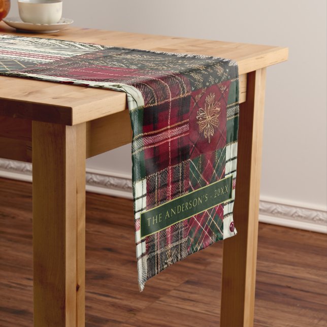 Merry Christmas Rustic Plaid Pattern Long Table Runner (In Situ)