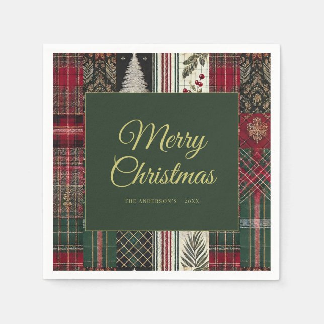 Merry Christmas Rustic Plaid Pattern Napkin (Front)