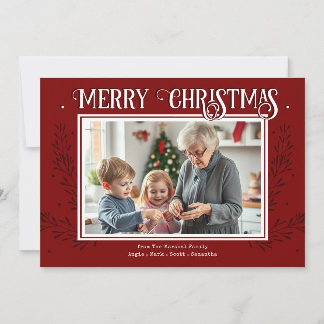 Merry Christmas Rustic Red Family Photo Holiday Ca (Front)