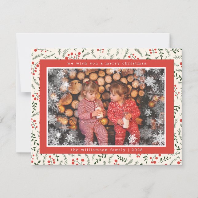 Merry Christmas Rustic Snowflake Photo Holiday  (Front)