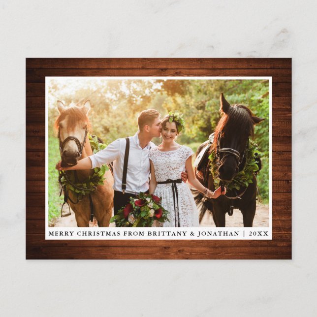 Merry Christmas Rustic Wood Couple Photo Postcard (Front)