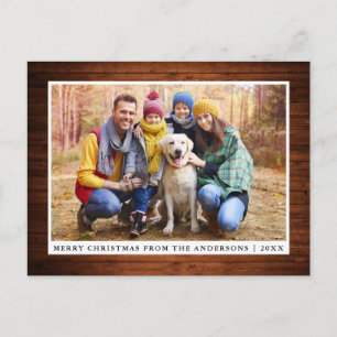Merry Christmas Rustic Wood Family Photo Postcard