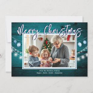 Merry Christmas Rustic Wood Photos Holiday Card