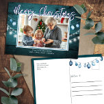 Merry Christmas Rustic Wood Photos Postcard<br><div class="desc">two photo collage Christmas greeting card template. All text is adjustable. Photo and logo upload option. 
Happy Holidays from your office,  business name,  or individual business owner.</div>