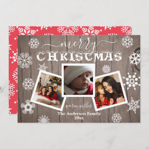 Merry Christmas Rustic Wood Snowflake 3 Photo  Holiday Card
