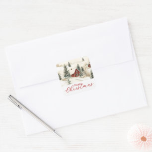 Merry Christmas Rustic Woodland Cabin Holiday Square Sticker