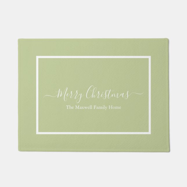 Merry Christmas sage green family name  Doormat (Front)