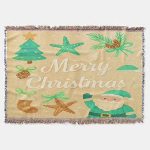 Merry Christmas Sage Green Throw Blanket