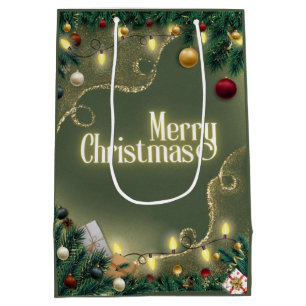 Merry Christmas Sage Medium Gift Bag