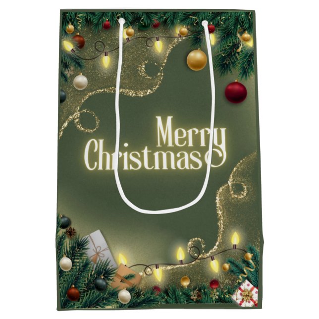 Merry Christmas Sage Medium Gift Bag (Back)