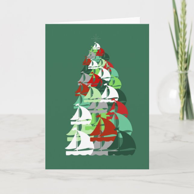 Merry Christmas - Sailboat Christmas Tree Card (Front)