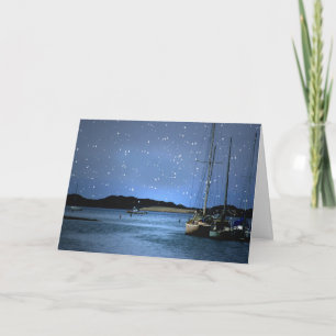 Merry Christmas Sailboats with Snow in Harbour Holiday Card
