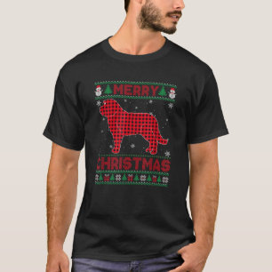 Merry Christmas Saint Bernard Dog Buffalo Red Plai T-Shirt