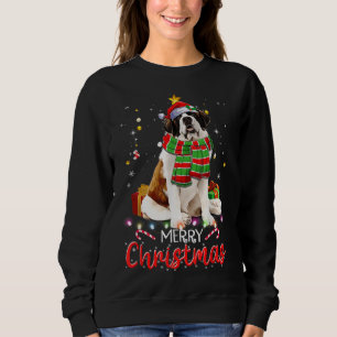 Merry Christmas Saint Bernard Santa Hat Tree Light Sweatshirt