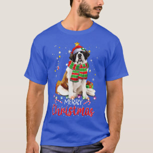 Merry Christmas Saint Bernard Santa Hat Tree Light T-Shirt