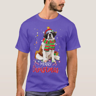 Merry Christmas Saint Bernard Santa Hat Tree Light T-Shirt