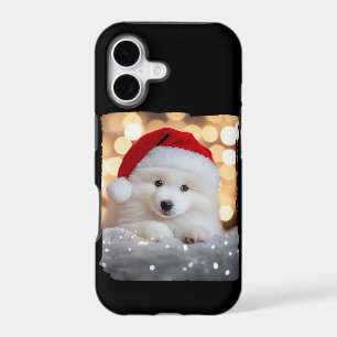 Merry Christmas Samoyed Puppy Dog with Santa Hat