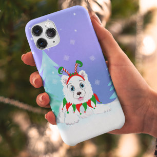 Merry Christmas Samoyed With Elf Headband  iPhone 11 Case