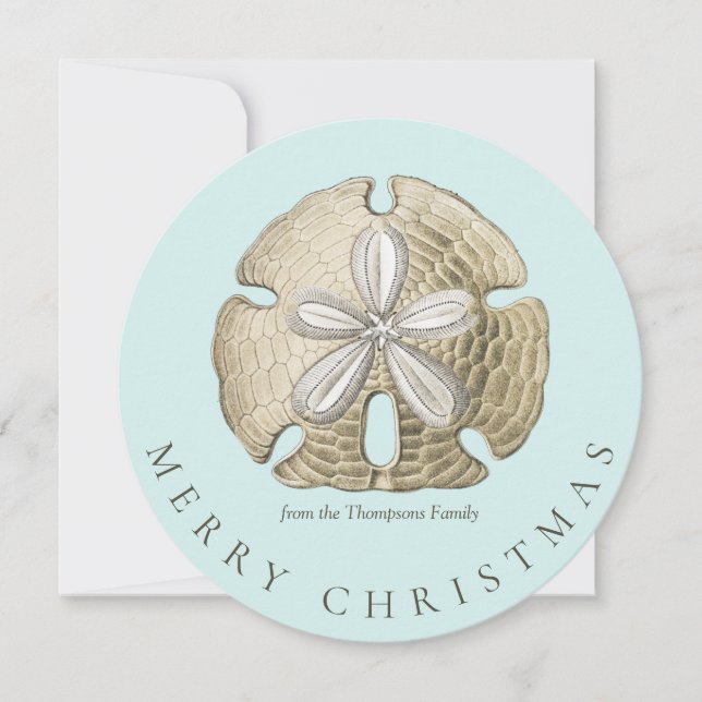 Merry Christmas Sand Dollar Turquoise Coastal  Card (Front)