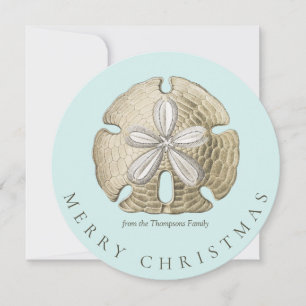 Merry Christmas Sand Dollar Turquoise Coastal  Card