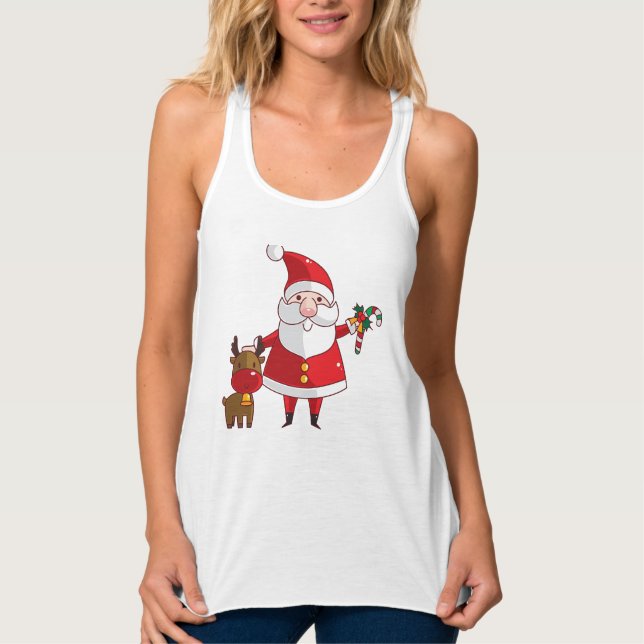 Merry Christmas Santa and Baby Reindeer Tank Top (Front)