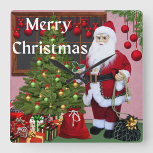 Merry Christmas Santa And Christmas Tree      Square Wall Clock