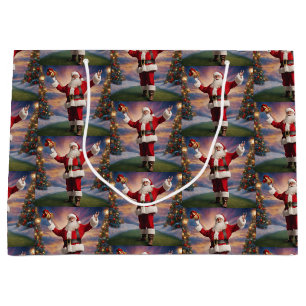 Merry Christmas Santa and Christmas Trees Large Gift Bag