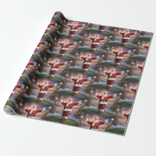 Merry Christmas Santa and Christmas Trees  Wrapping Paper