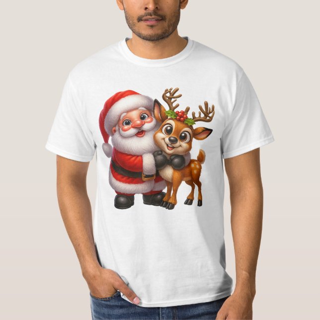 Merry Christmas Santa and Deer T-shirt (Front)