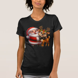 Merry Christmas Santa and Deer T-shirt