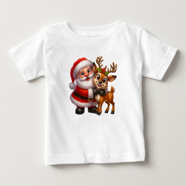 Merry Christmas Santa and Deer T-shirt (Front)