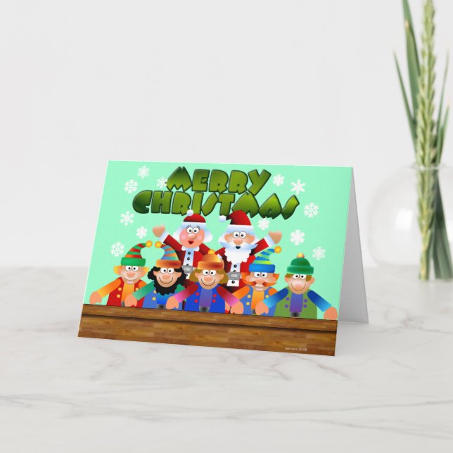 Merry Christmas Santa and Elves Holiday Card (Front)