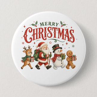 Merry Christmas Santa and Friends 7.5 Cm Round Badge