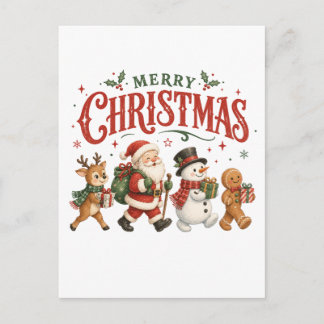 Merry Christmas Santa and Friends Announcement Postcard